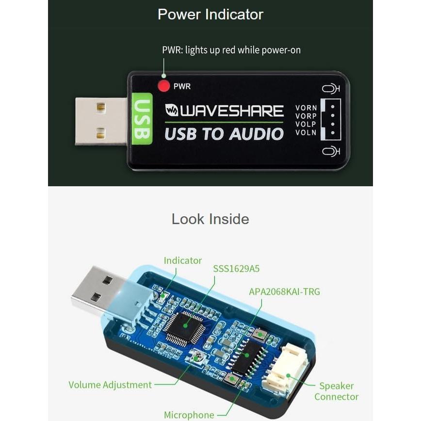 Tarjeta de Sonido USB Wonrabai con Altavoz 5W y Micrófono