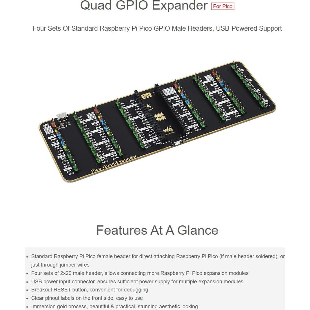 Expansor GPIO Cuádruple Waveshare para Raspberry Pi Pico