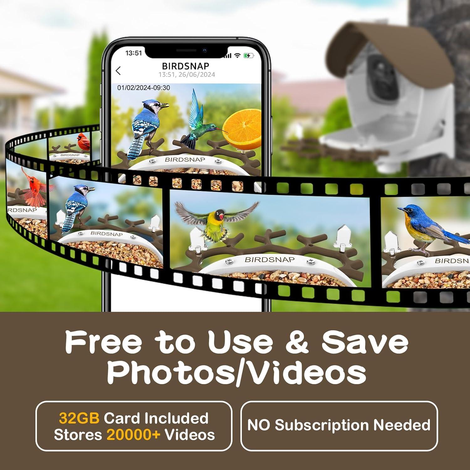 Comedero para Aves birdsnap MON200 con Cámara 2K y 32GB