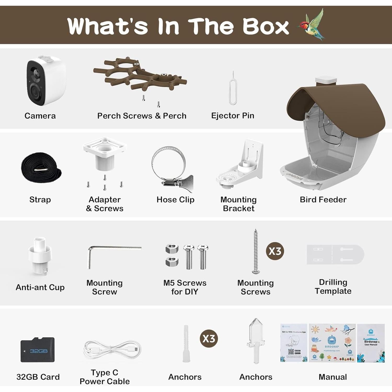 Comedero para Aves birdsnap MON200 con Cámara 2K y 32GB