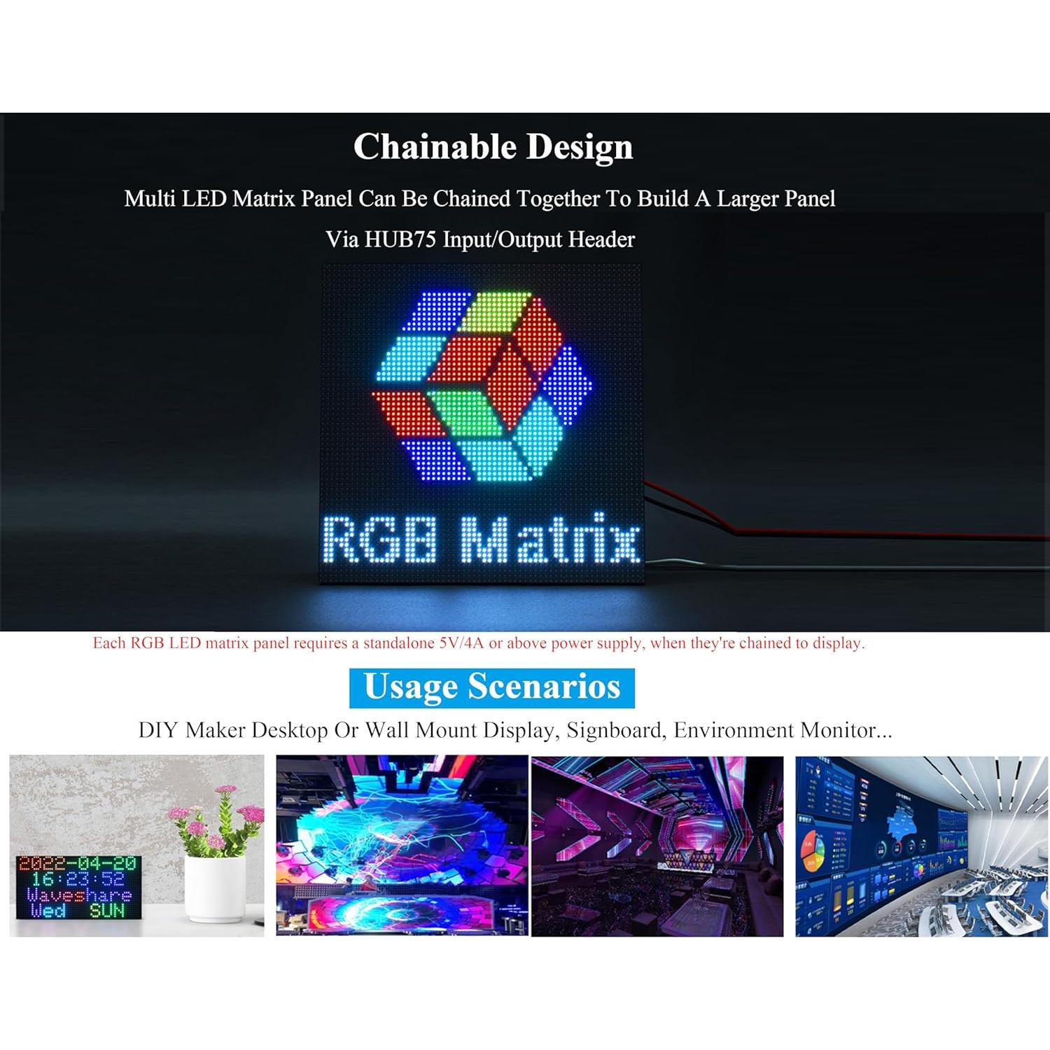 Panel de Matriz LED RGB 64x32 UeeKKoo 2048 LEDs Brillo Ajustable