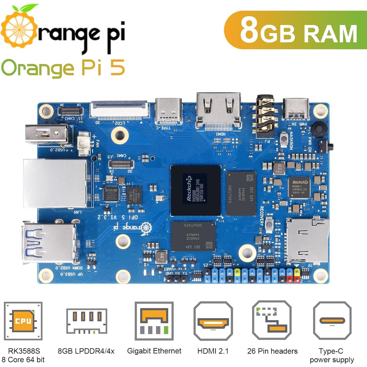 Mini PC Orange Pi 5 8GB Rockchip RK3588S 2.4GHz 8K