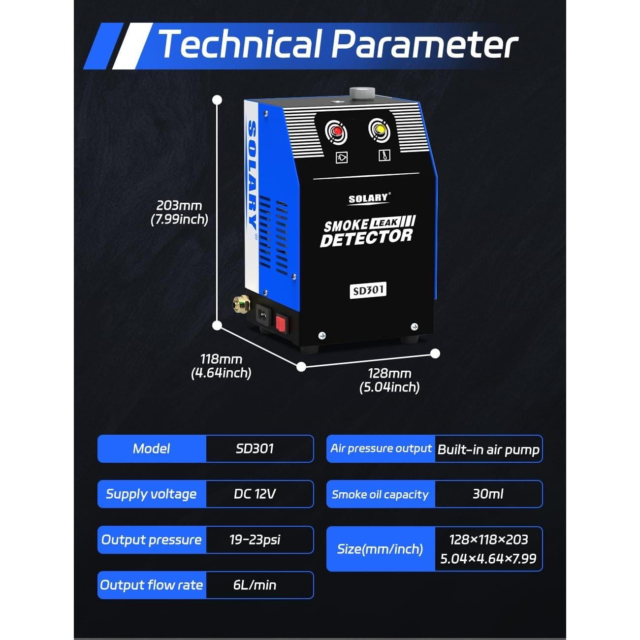 Probador de Fugas de Humo Solary SD301-BU 12V DC Portátil