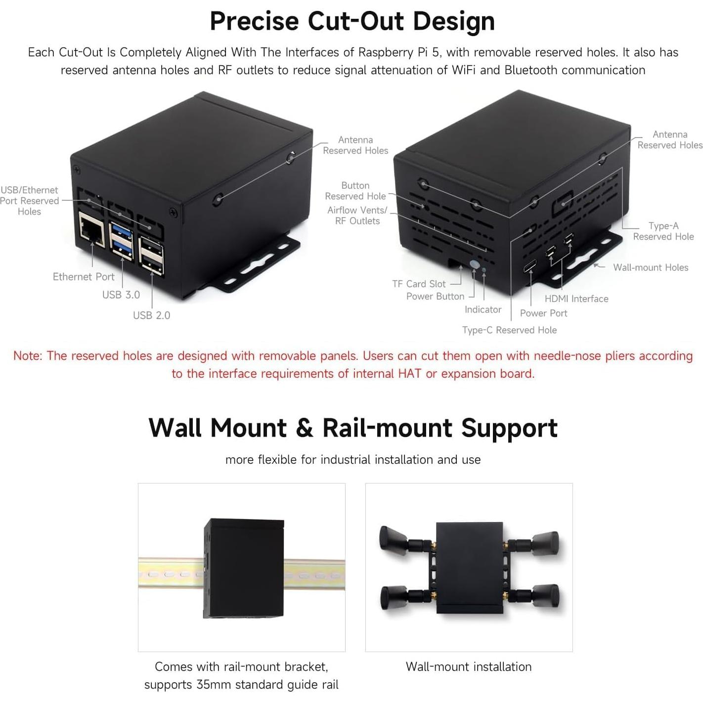 Caja de Metal Industrial XYGStudy para Raspberry Pi 5 - Soporte Ventilador y HATs