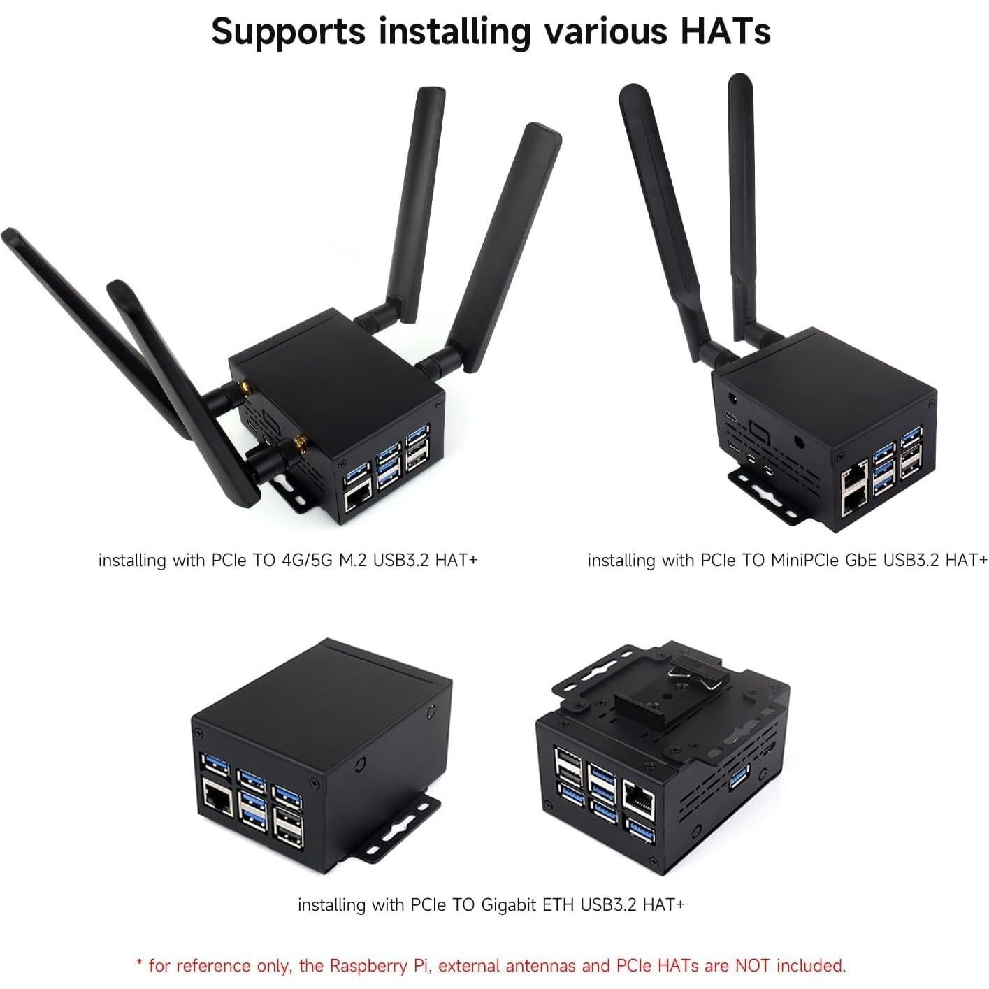 Caja de Metal Industrial XYGStudy para Raspberry Pi 5 - Soporte Ventilador y HATs