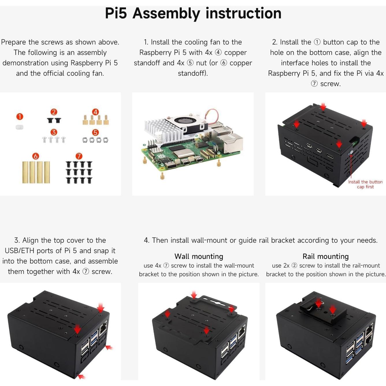 Caja de Metal Industrial XYGStudy para Raspberry Pi 5 - Soporte Ventilador y HATs