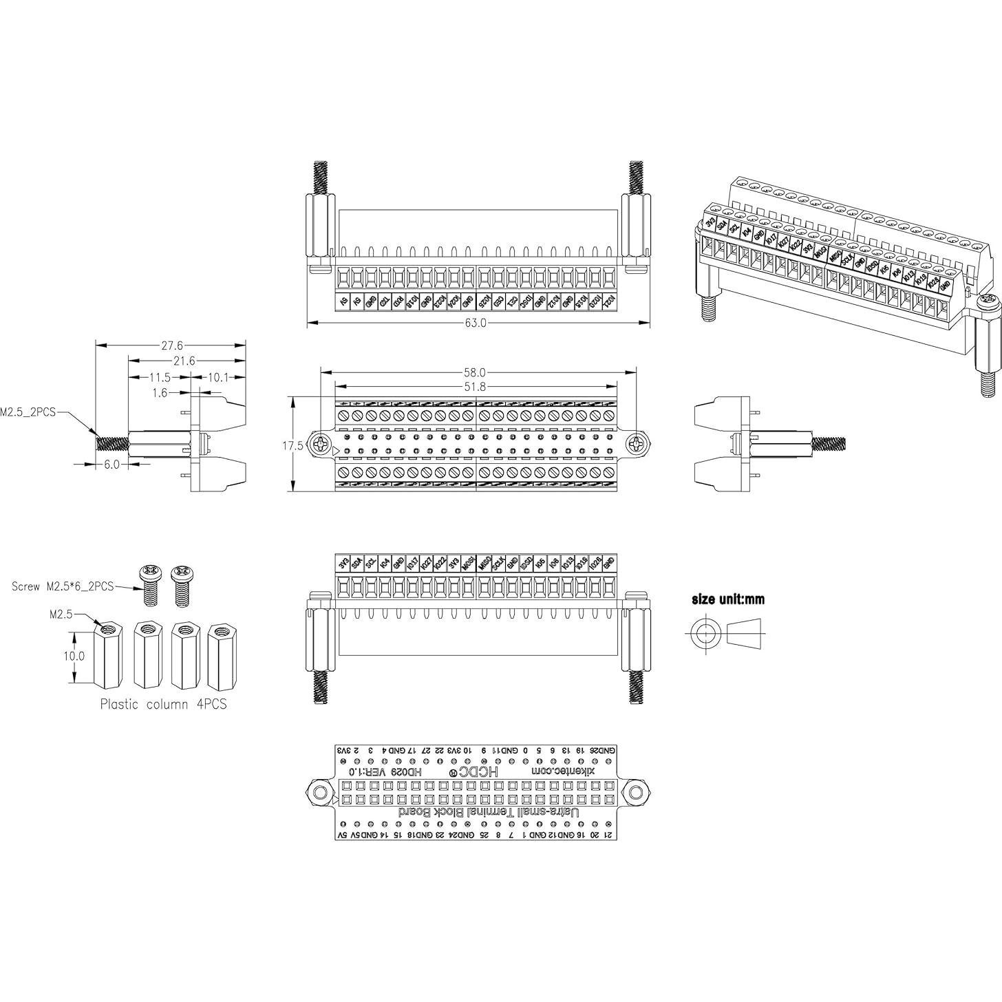 Módulo de Bloque de Terminal para Raspberry Pi - Xiken 2.54mm