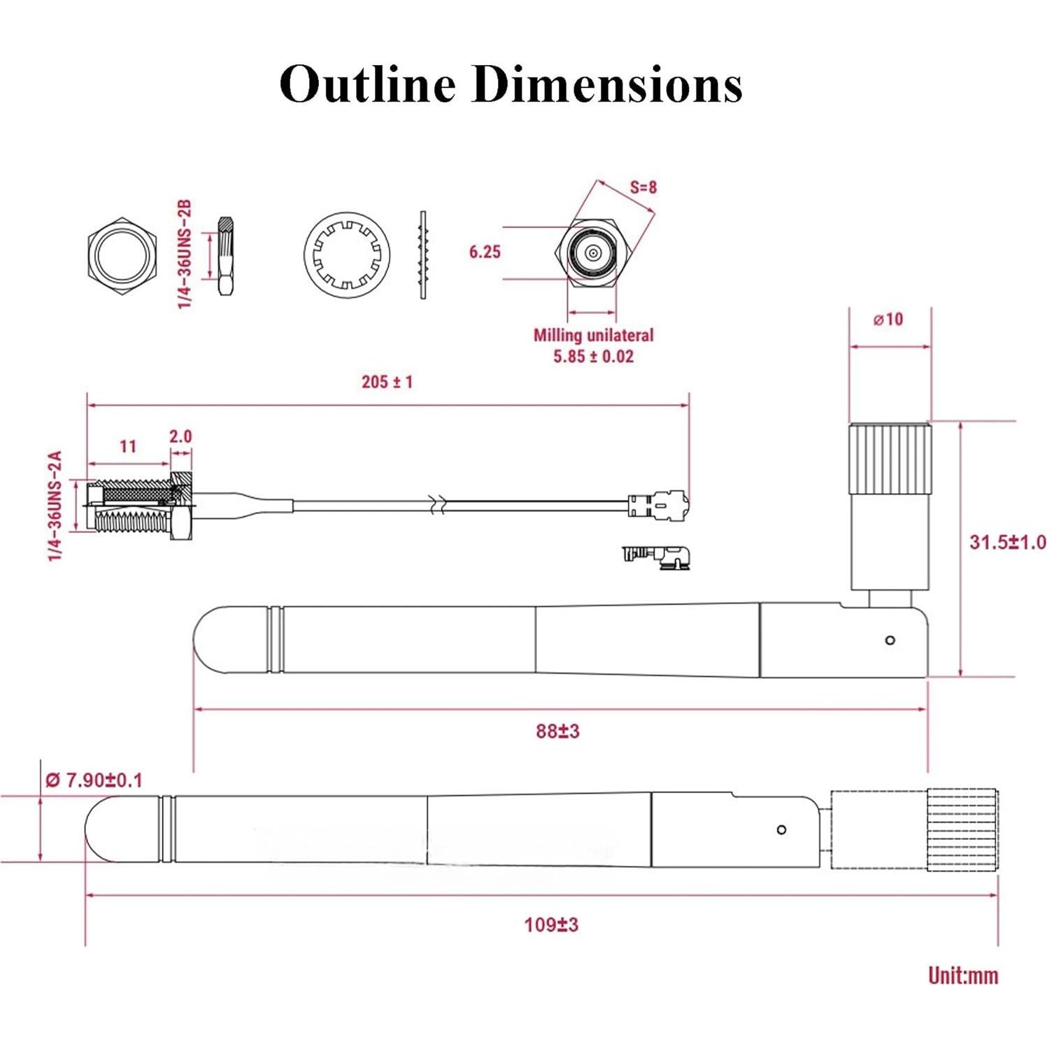 Antena SMA UeeKKoo para Raspberry Pi CM5/CM4 2.4G/5G 2.5 dBi