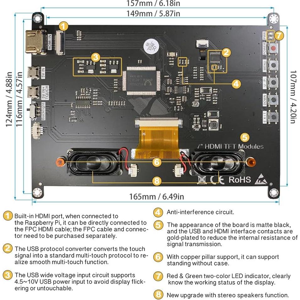 Monitor Táctil IPS 7" Lesown LR7-STB 1024x600 HDMI