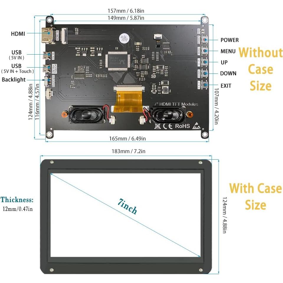 Monitor Táctil IPS 7" Lesown LR7-STB 1024x600 HDMI