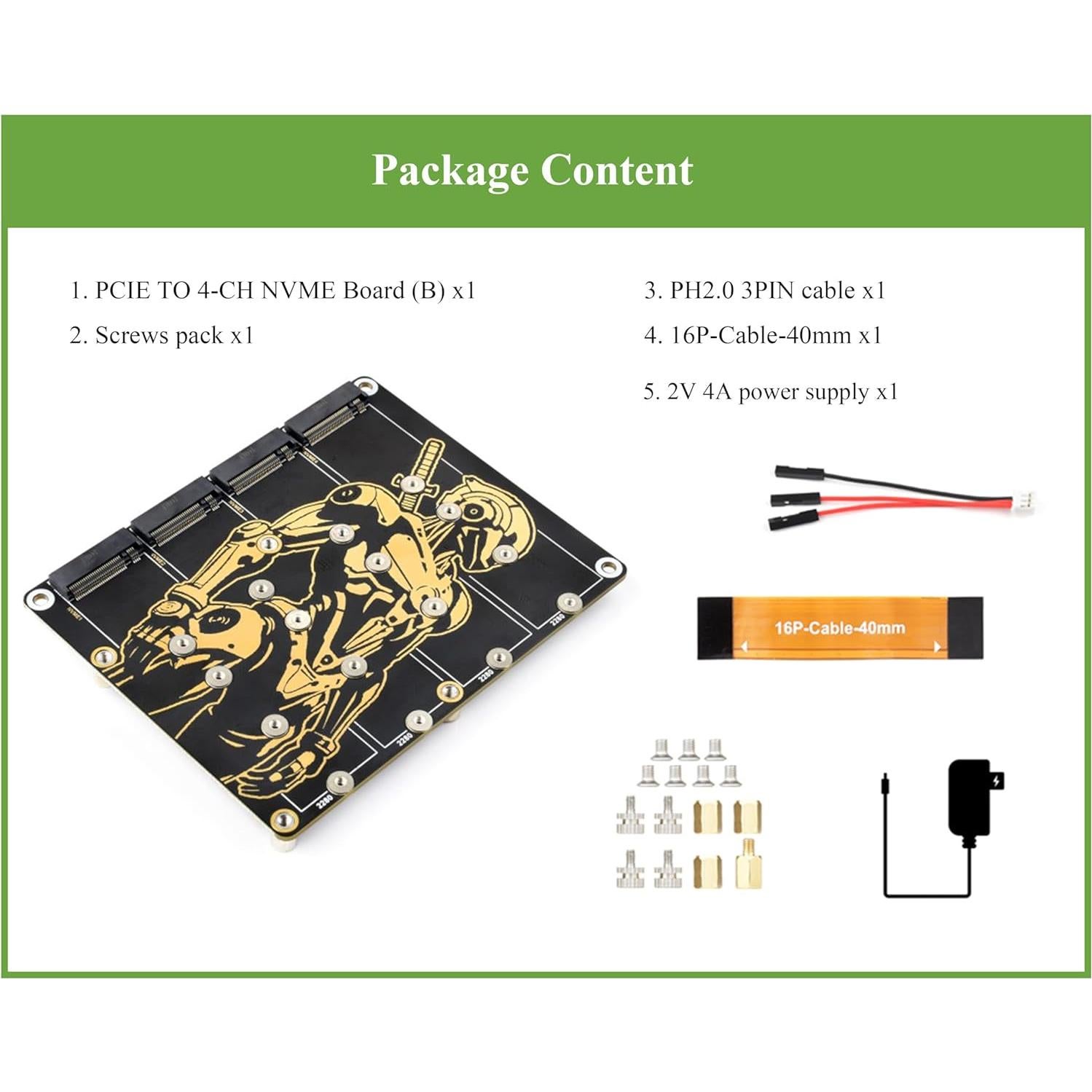 Adaptador M.2 a 4 Canales PCIe Wonrabai para Raspberry Pi 5