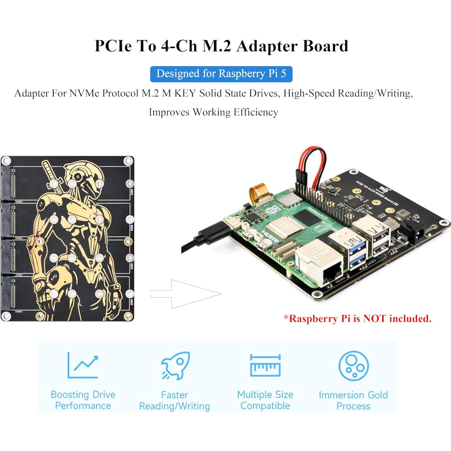 Adaptador M.2 a 4 Canales PCIe Wonrabai para Raspberry Pi 5