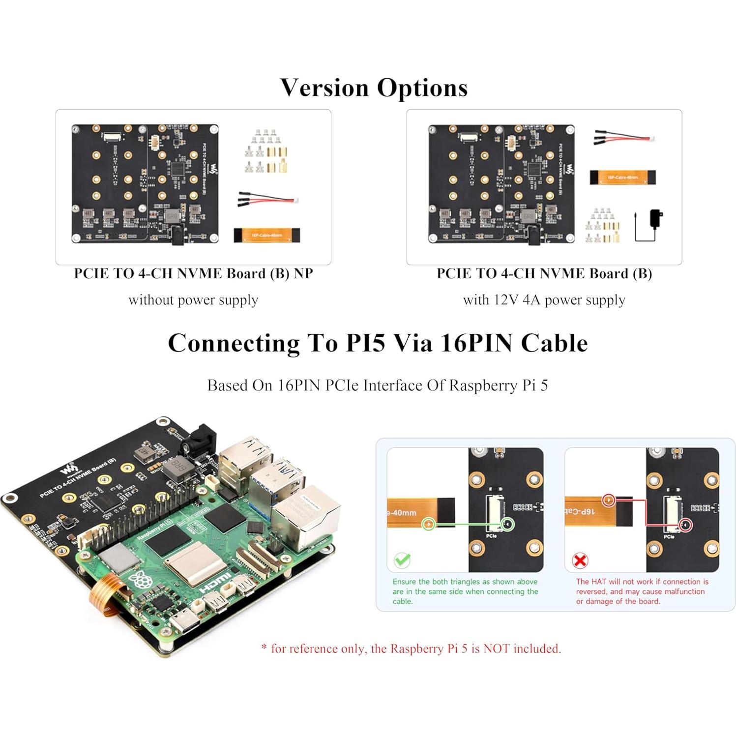 Adaptador M.2 a 4 Canales PCIe Wonrabai para Raspberry Pi 5