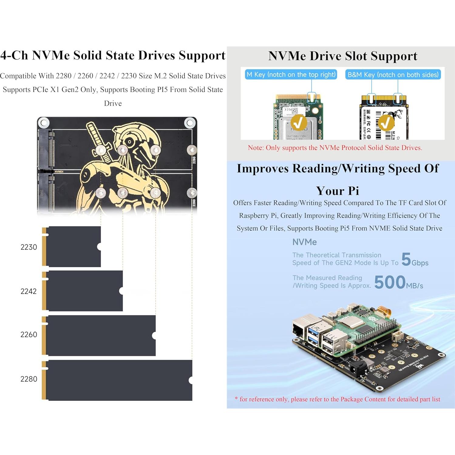 Adaptador M.2 a 4 Canales PCIe Wonrabai para Raspberry Pi 5