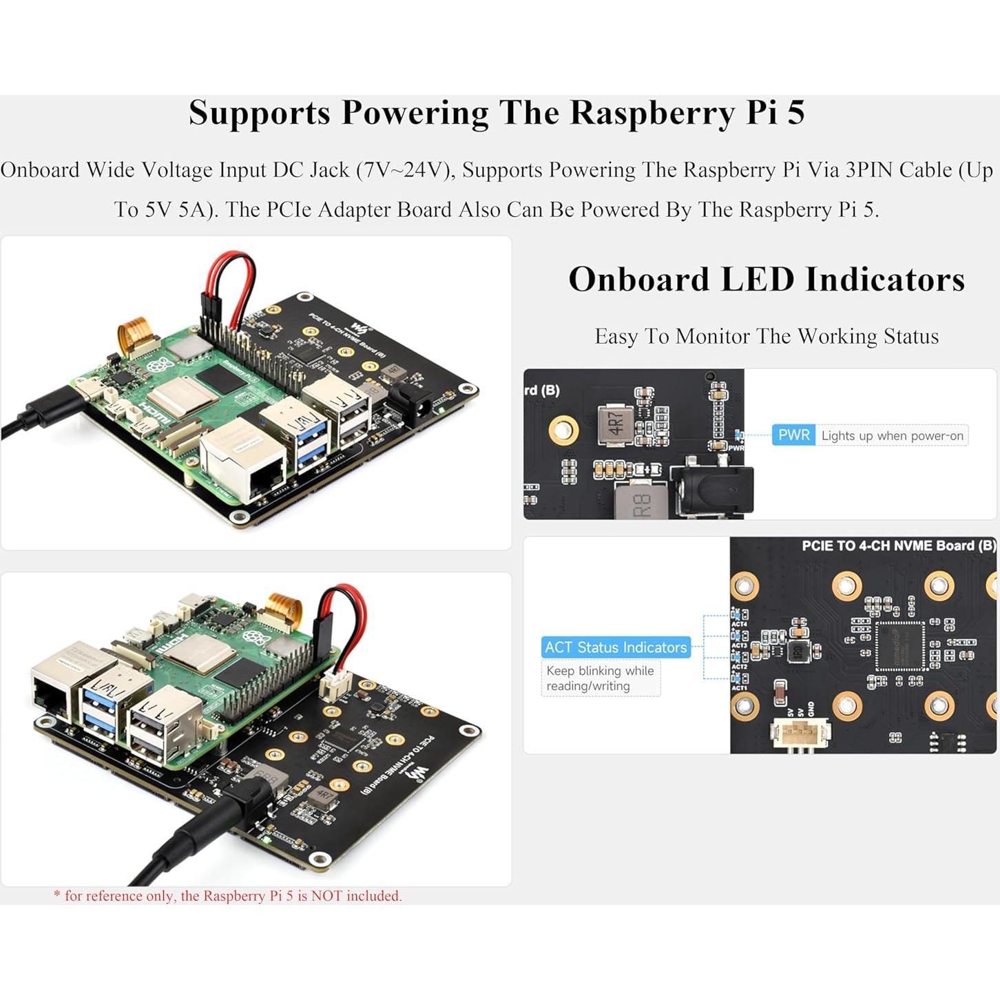 Adaptador M.2 a 4 Canales PCIe Wonrabai para Raspberry Pi 5