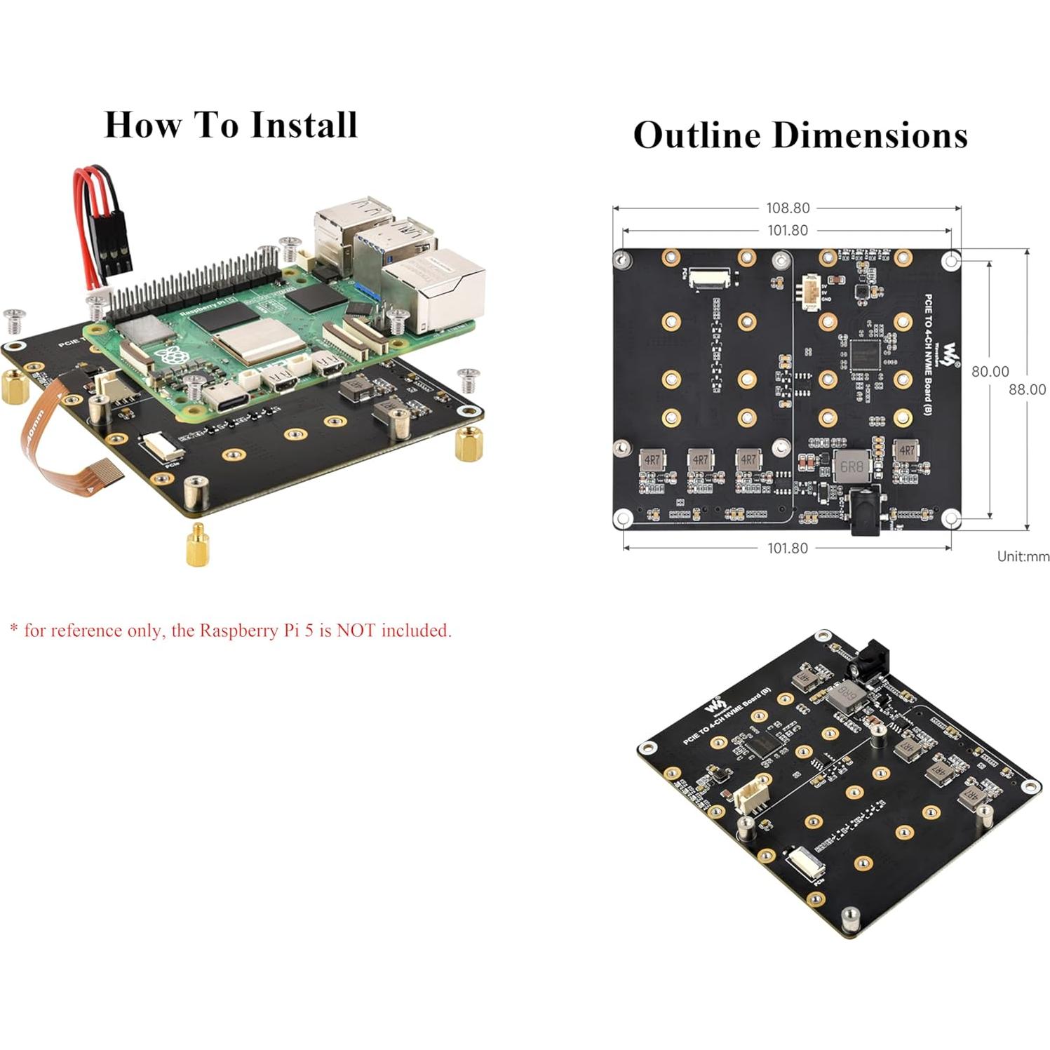 Adaptador M.2 a 4 Canales PCIe Wonrabai para Raspberry Pi 5