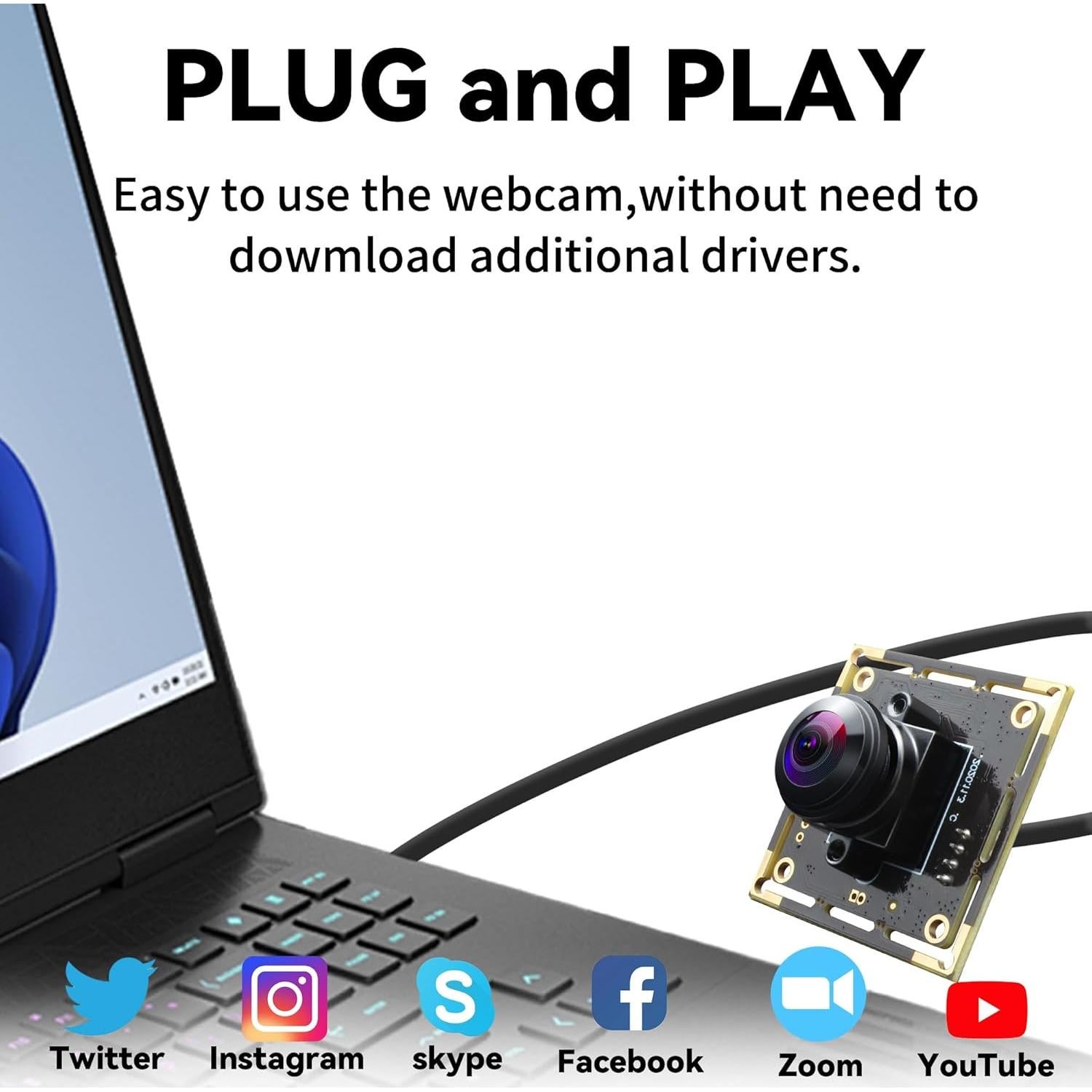 Cámara USB 5MP GEMSTONEGO Lente Ojo de Pez 180 Grados