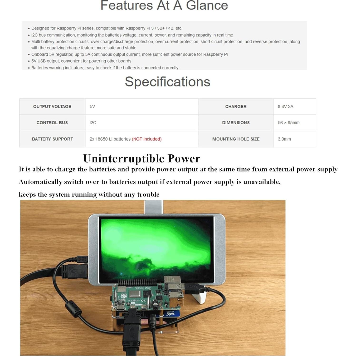 Fuente de Alimentación Ininterrumpida UPS HAT UeeKKoo para Raspberry Pi 4B/3B+
