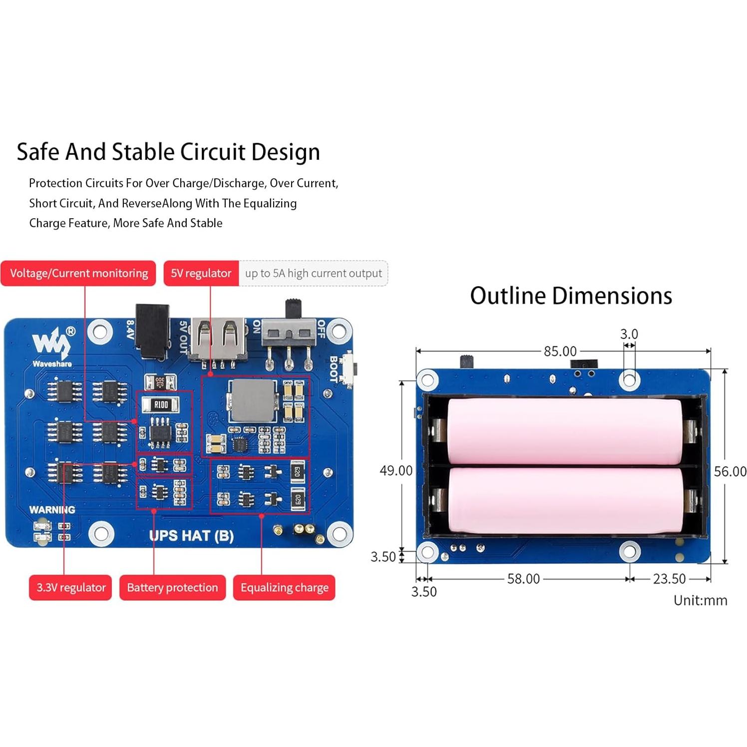 Fuente de Alimentación Ininterrumpida UPS HAT UeeKKoo para Raspberry Pi 4B/3B+