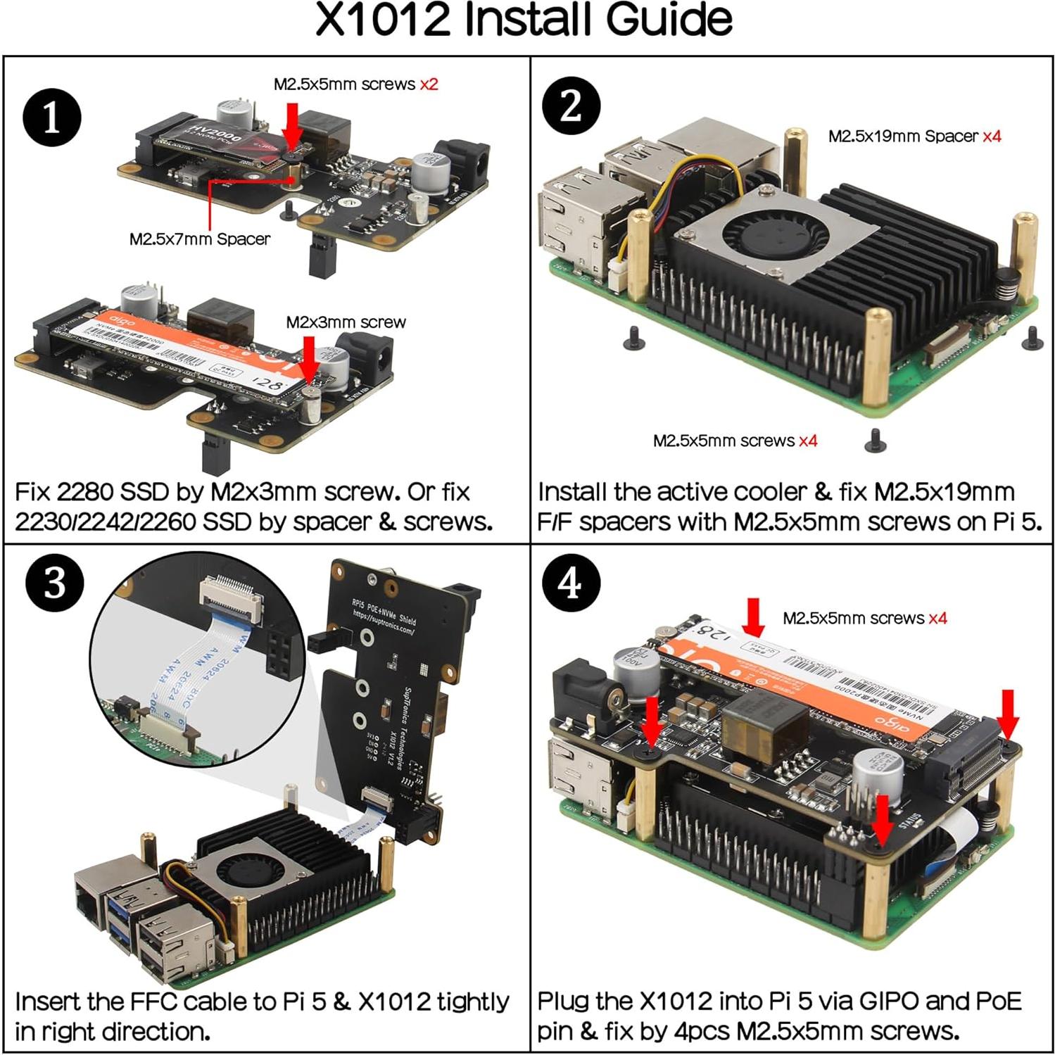 Geekworm X1012 PCIe a M.2 HAT NVMe SSD para Raspberry Pi 5