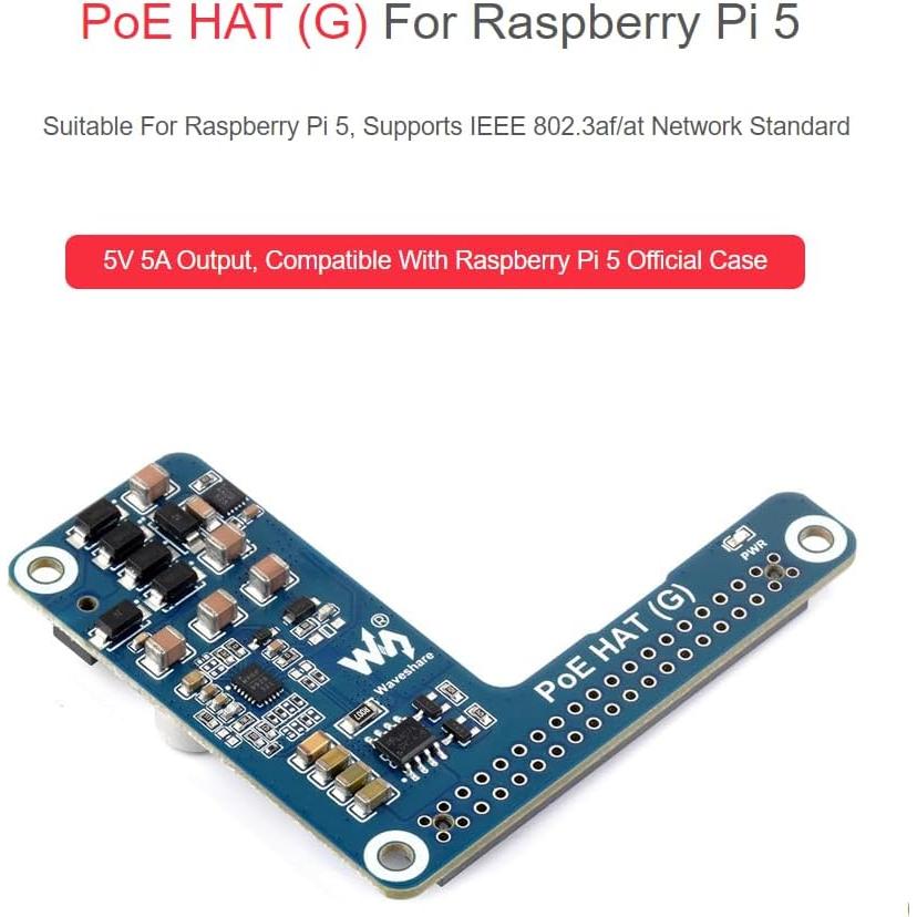 PoE HAT (G) Waveshare para Raspberry Pi 5 con Caja Oficial