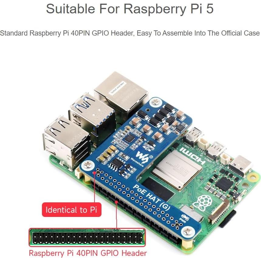 PoE HAT (G) Waveshare para Raspberry Pi 5 con Caja Oficial