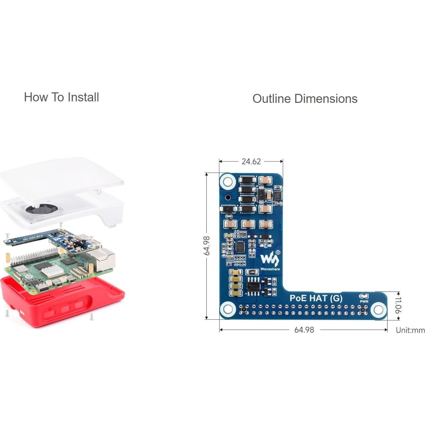 PoE HAT (G) Waveshare para Raspberry Pi 5 con Caja Oficial