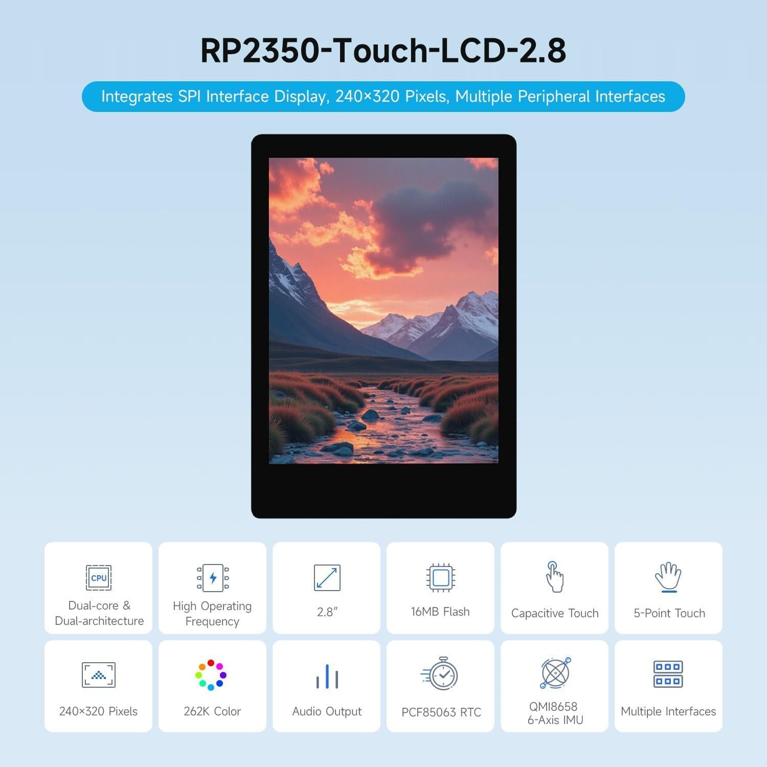 Pantalla Táctil Capacitiva Waveshare RP2350 2.8" 240x320 IPS