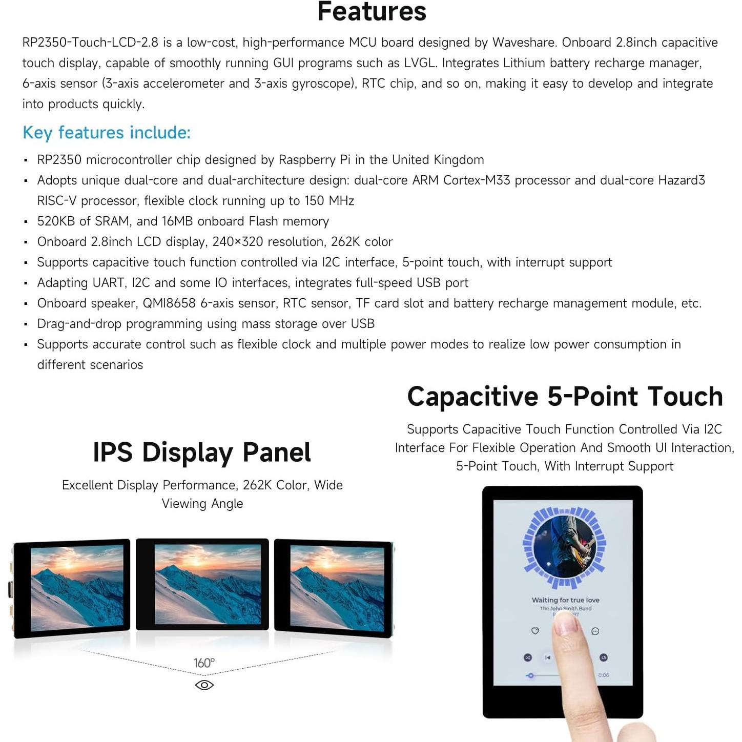 Pantalla Táctil Capacitiva Waveshare RP2350 2.8" 240x320 IPS