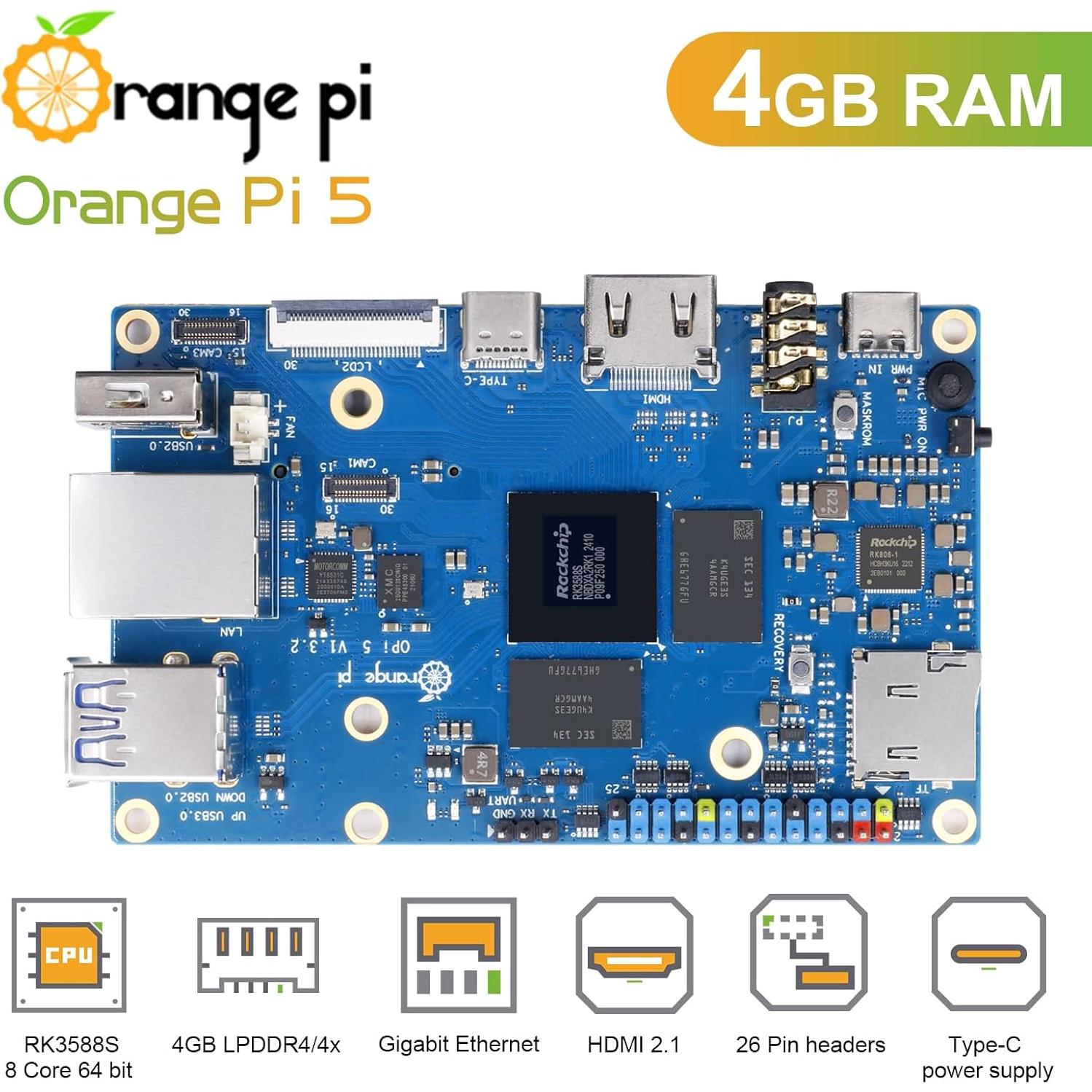 Mini PC Orange Pi 5 4GB Rockchip RK3588S 8 Núcleos 64 Bit