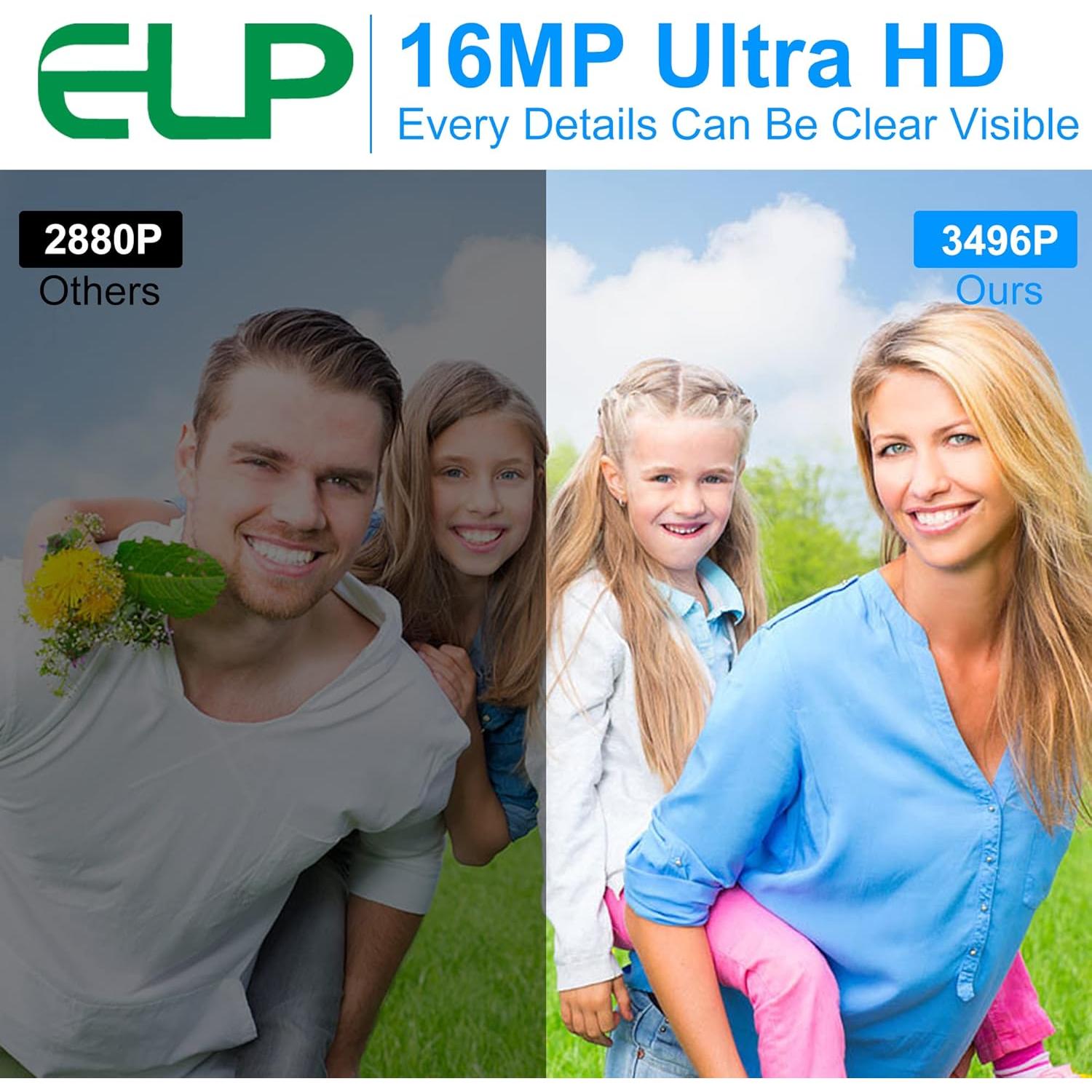 Cámara USB ELP 16MP Gran Angular 180° Ultra HD para PC