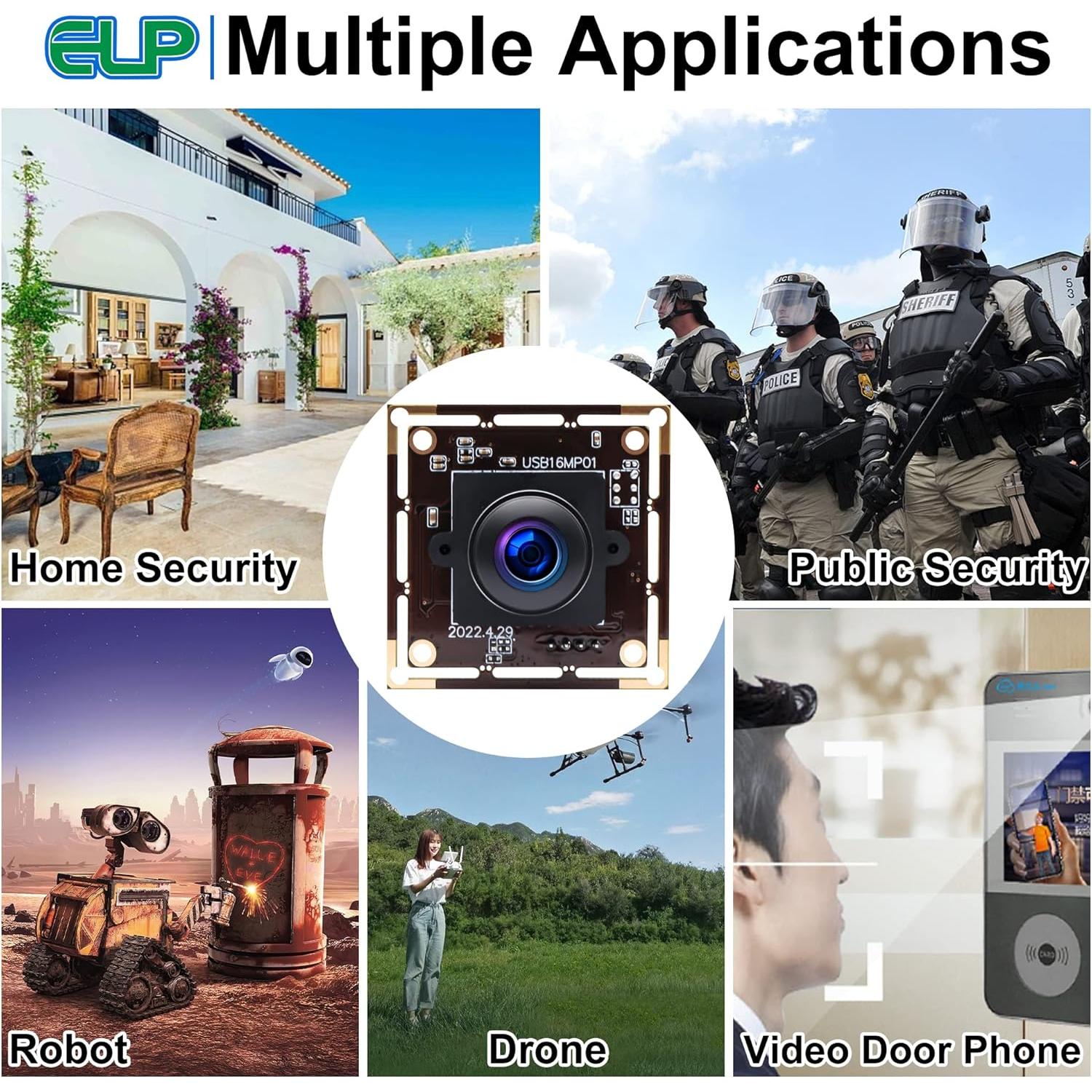 Cámara USB ELP 16MP Gran Angular 180° Ultra HD para PC