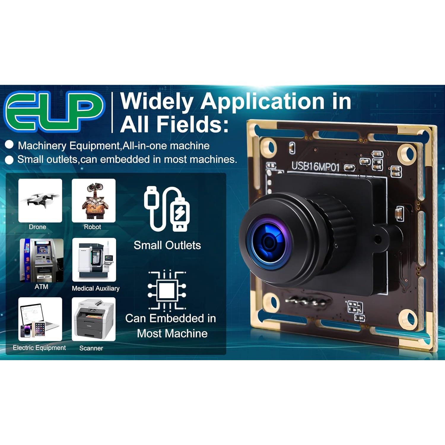 Cámara USB ELP 16MP Gran Angular 180° Ultra HD para PC