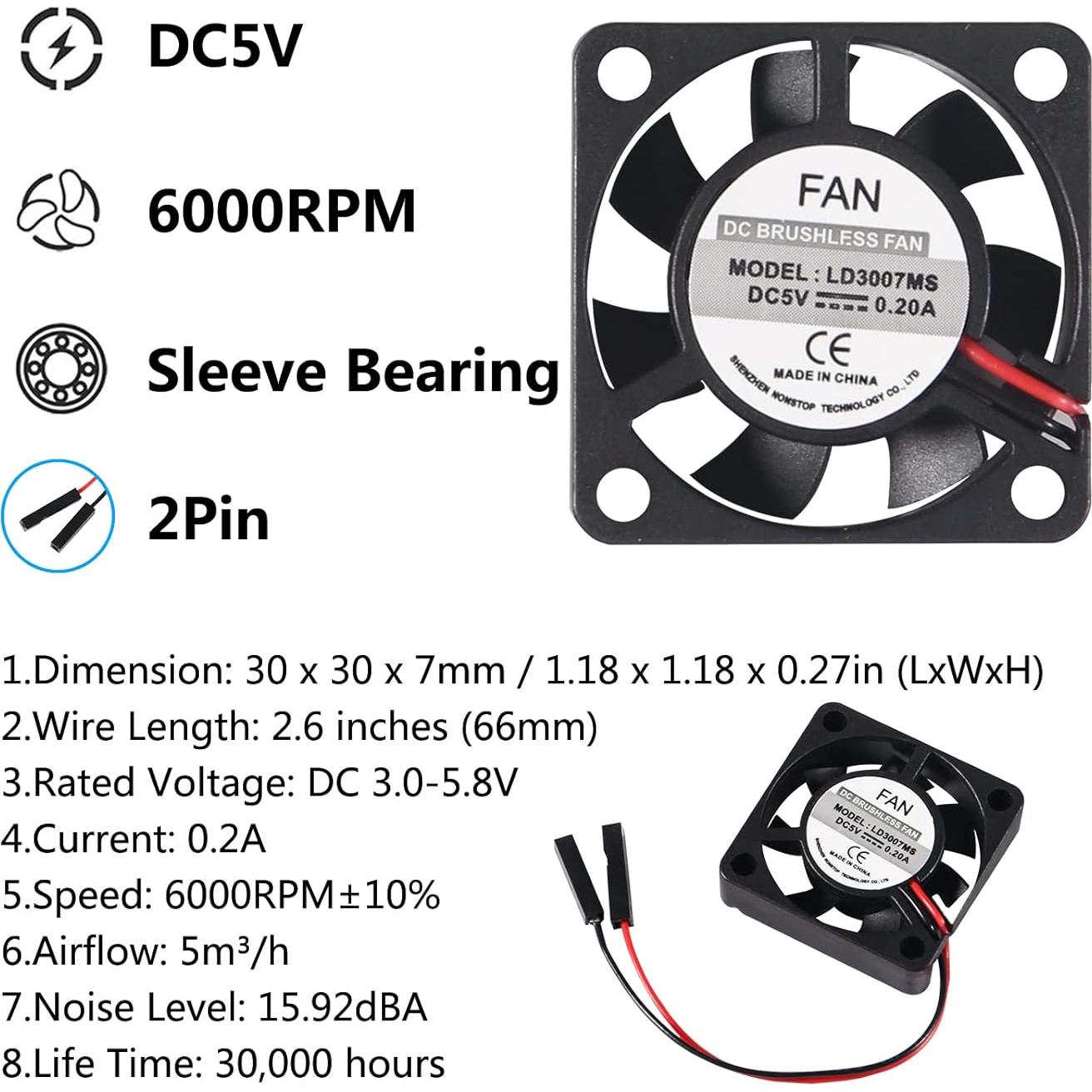 6 Ventiladores de Refrigeración AITIAO 30x30mm para Raspberry Pi