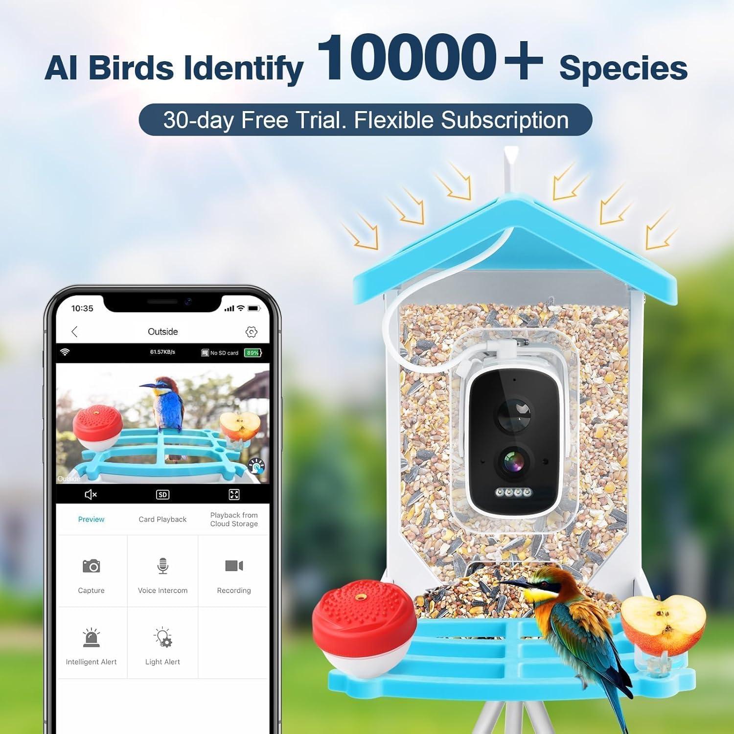 Comedero para Aves AUTGA con Cámara 2K HD y Panel Solar