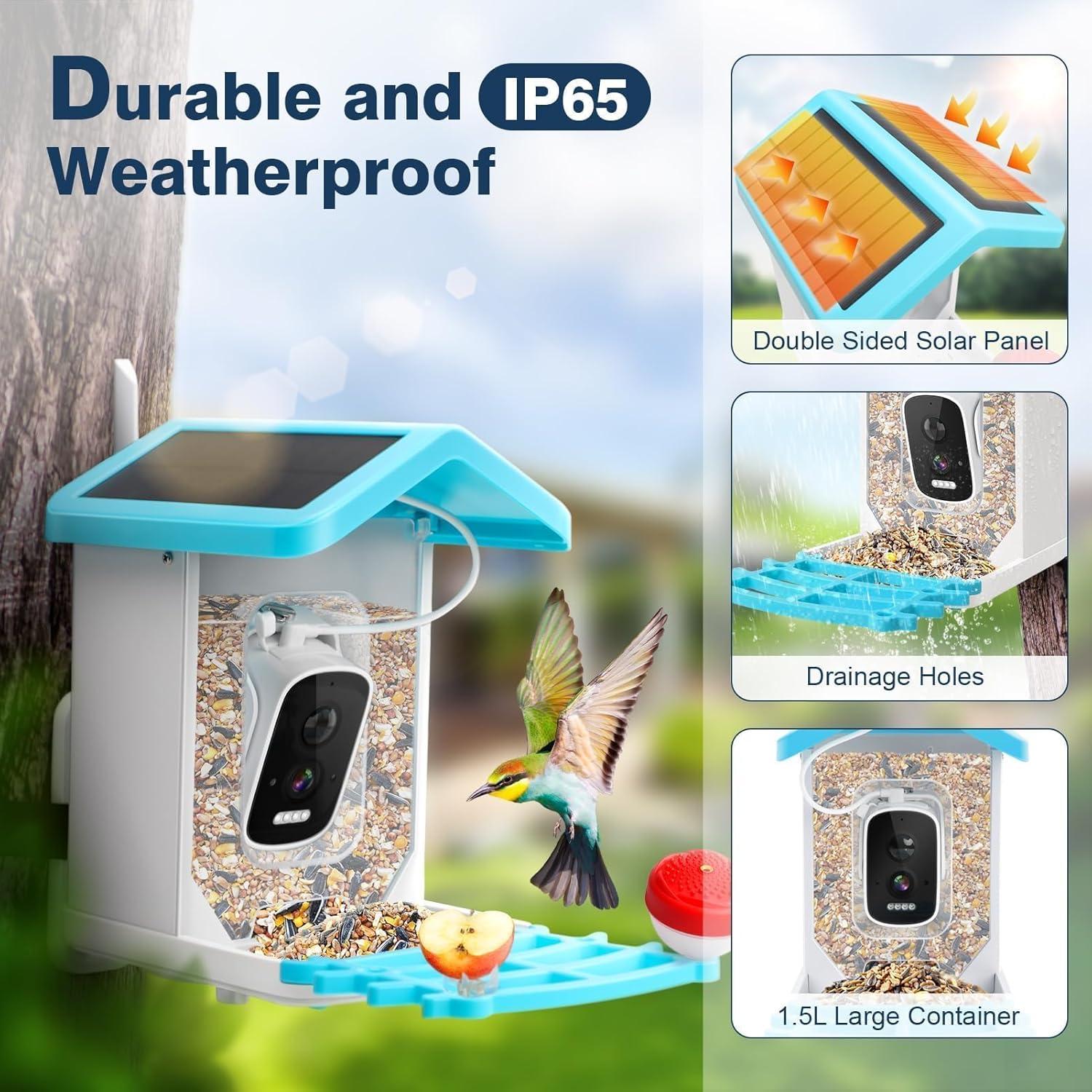 Comedero para Aves AUTGA con Cámara 2K HD y Panel Solar