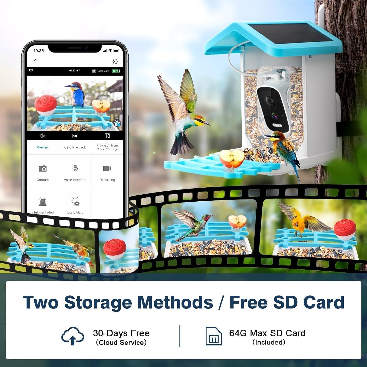 Comedero para Aves AUTGA con Cámara 2K HD y Panel Solar