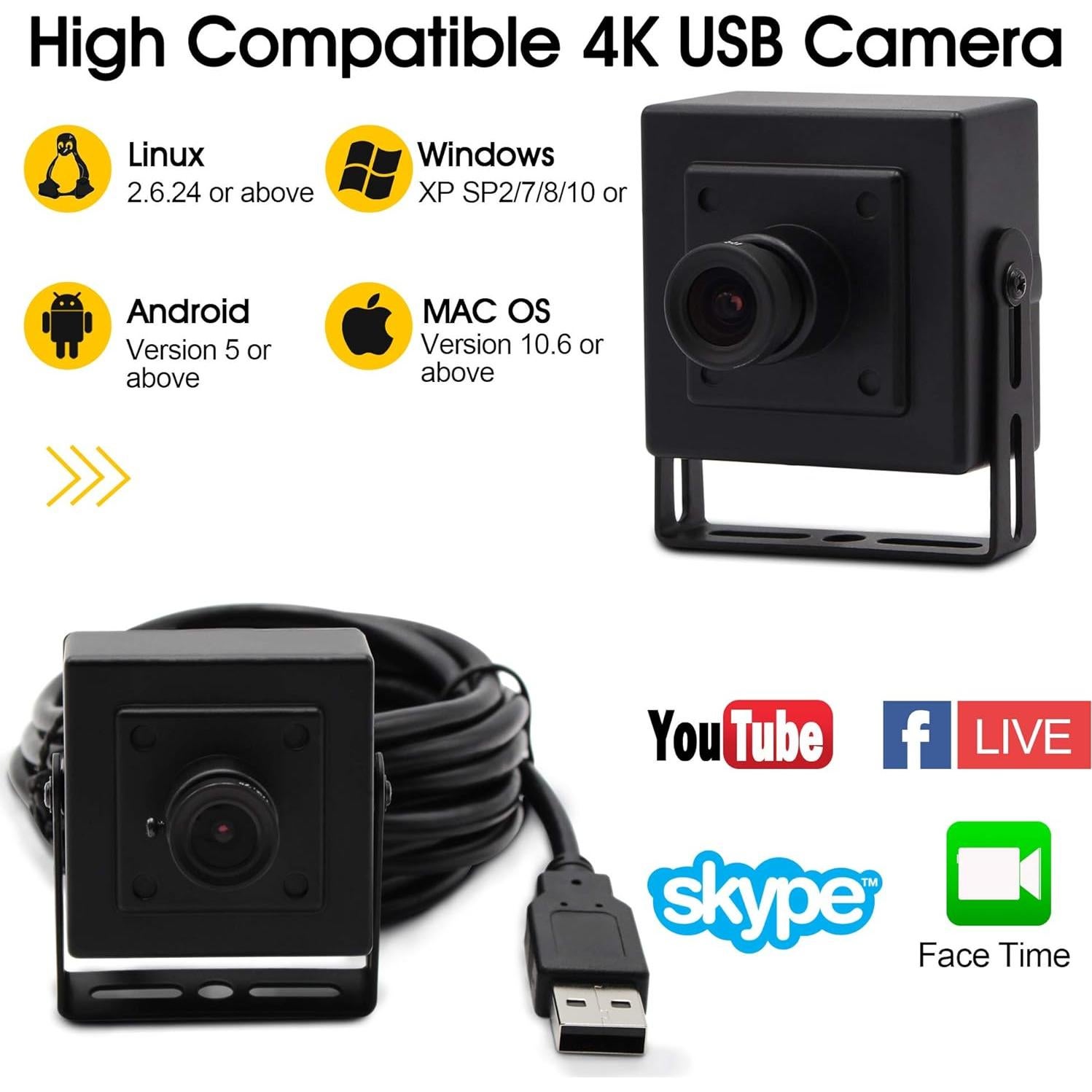 Cámara USB 4K IEights con lente ojo de pez 170° HD