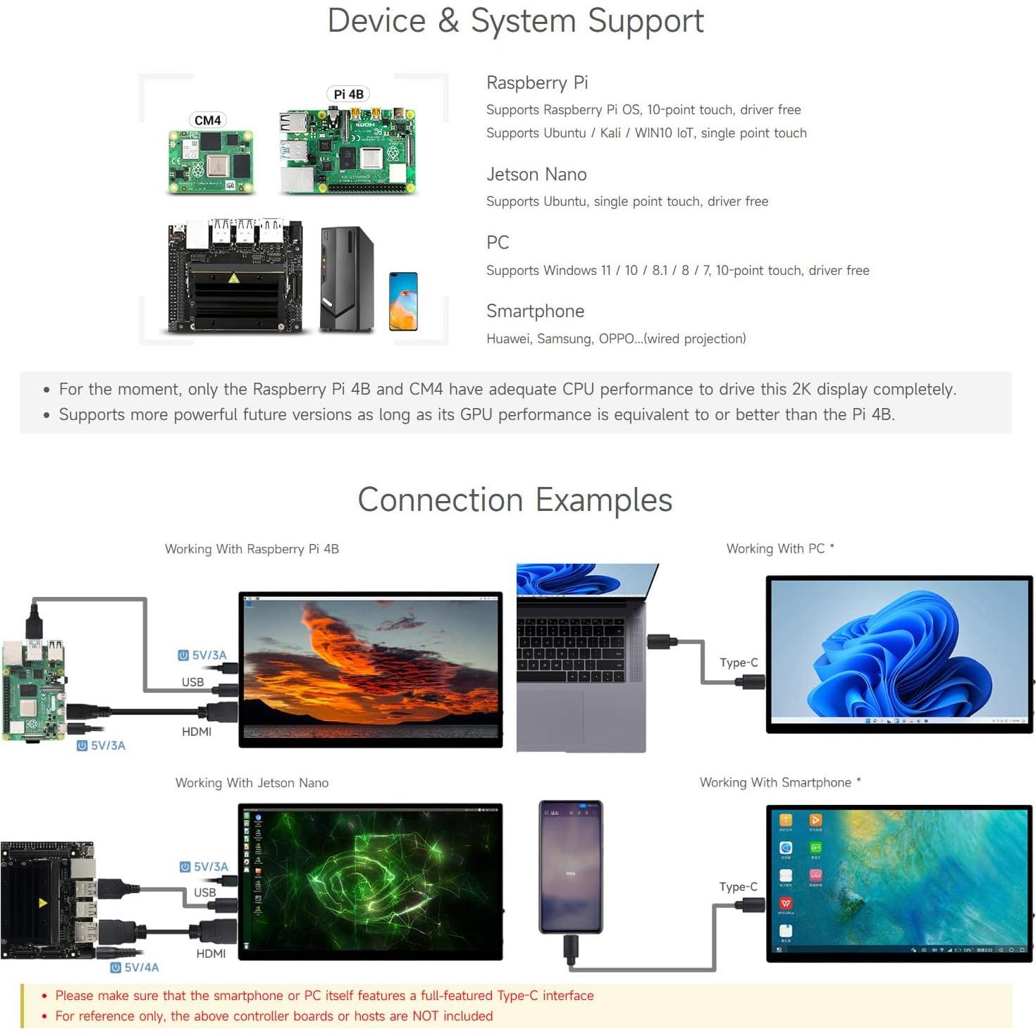 Pantalla Táctil AMOLED 13.3" 2K Waveshare 2560x1440 HDMI/Type-C