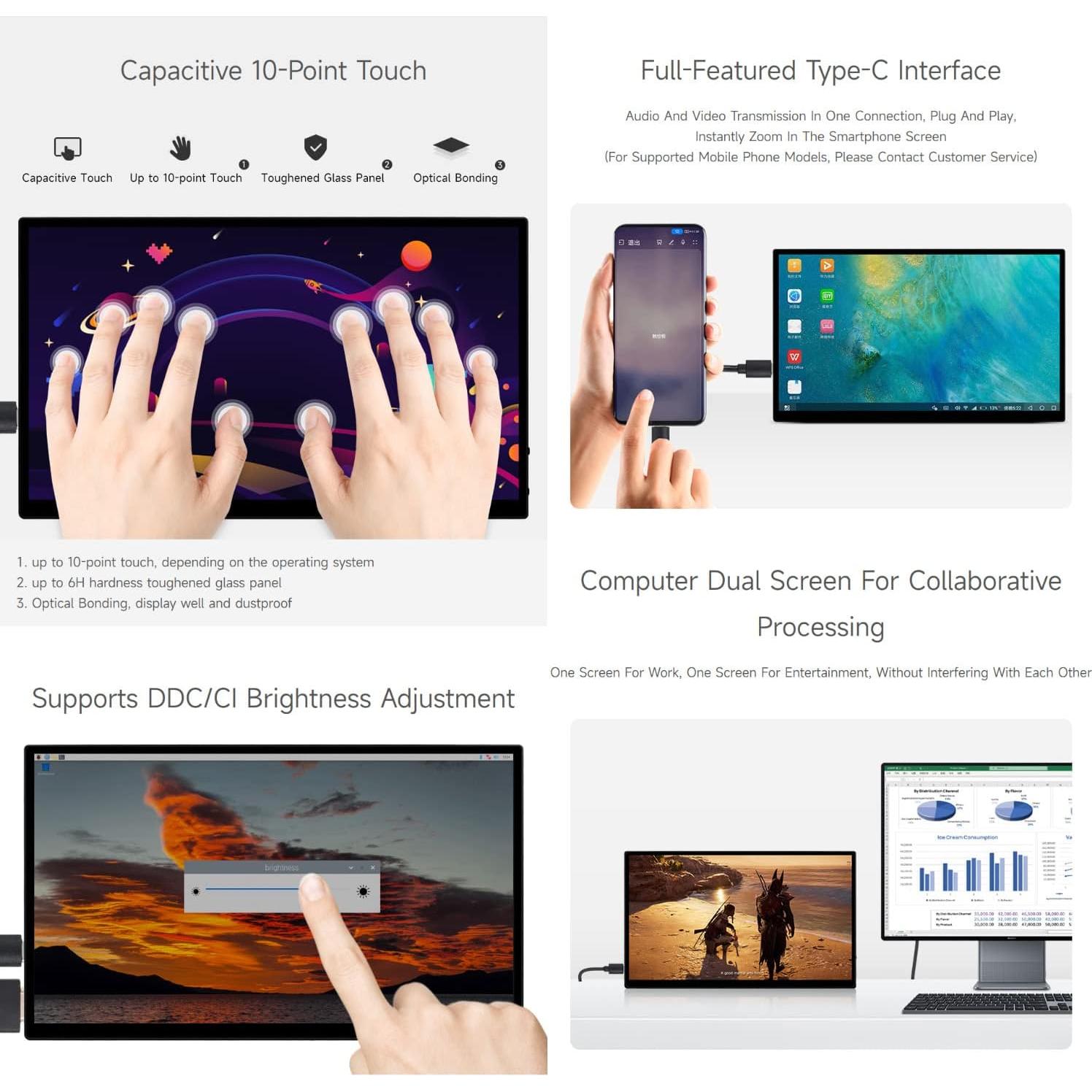 Pantalla Táctil AMOLED 13.3" 2K Waveshare 2560x1440 HDMI/Type-C