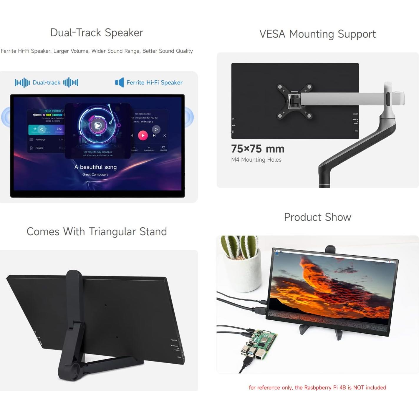 Pantalla Táctil AMOLED 13.3" 2K Waveshare 2560x1440 HDMI/Type-C