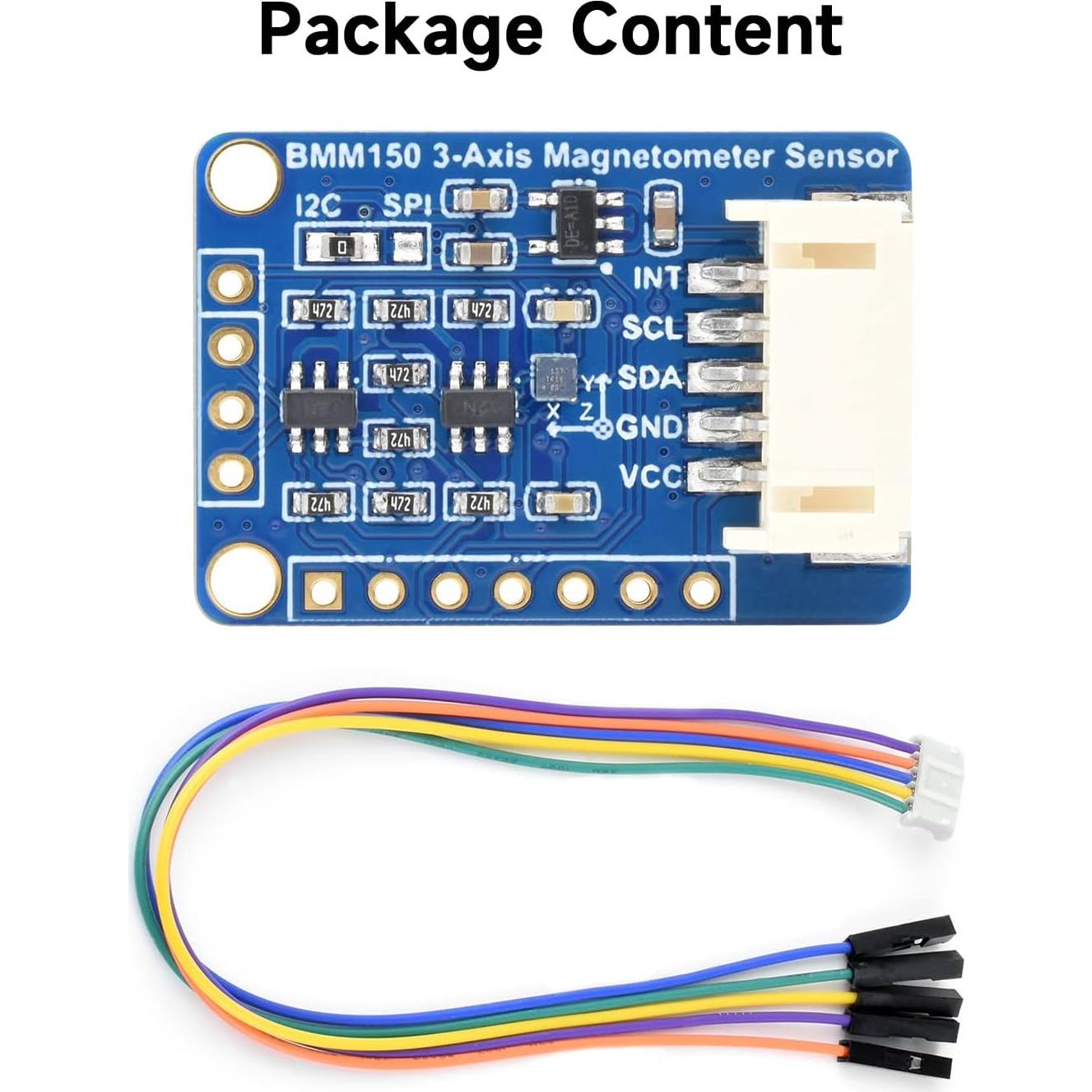 BMM150 3-Axis Magnetometer Sensor, Compatible with Raspberry Pi 5/4B/3B/Zero/Zero W/Zero 2W/Pico/Pico W/Pico WH, Digital Compass Sensor, Magnetic Field Measurement