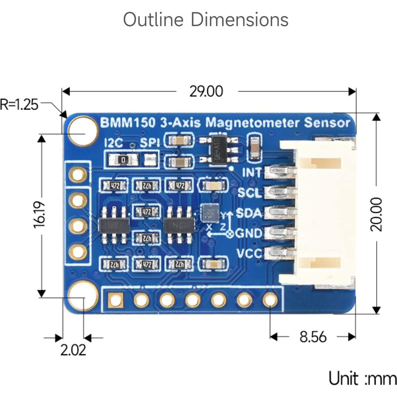 BMM150 3-Axis Magnetometer Sensor, Compatible with Raspberry Pi 5/4B/3B/Zero/Zero W/Zero 2W/Pico/Pico W/Pico WH, Digital Compass Sensor, Magnetic Field Measurement