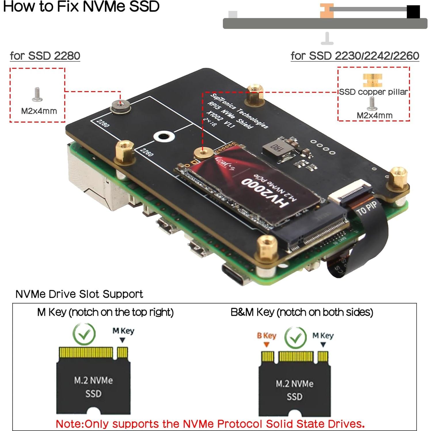 Geekworm X1002 PCIe a M.2 HAT para Raspberry Pi 5 - Soporta SSD NVMe