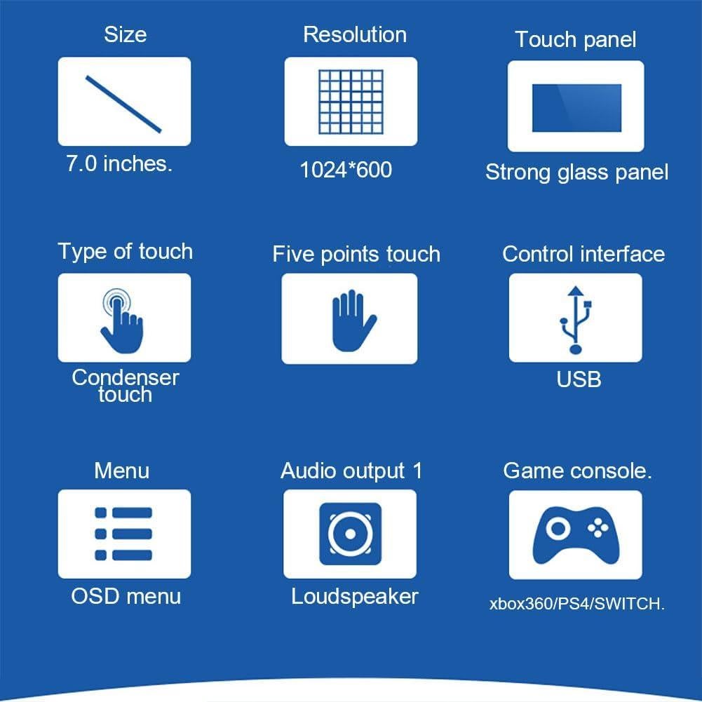 Pantalla LCD Táctil 7" YIYIMIMO 1024x600 con Altavoz y Funda