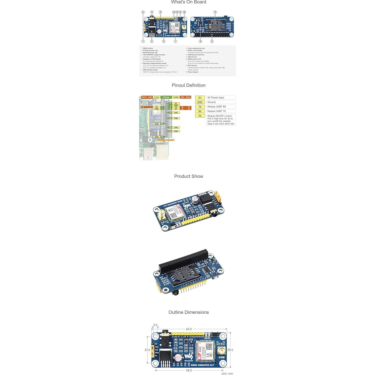 Módulo GSM/GPRS R800C Coolwell para Raspberry Pi y Jetson Nano