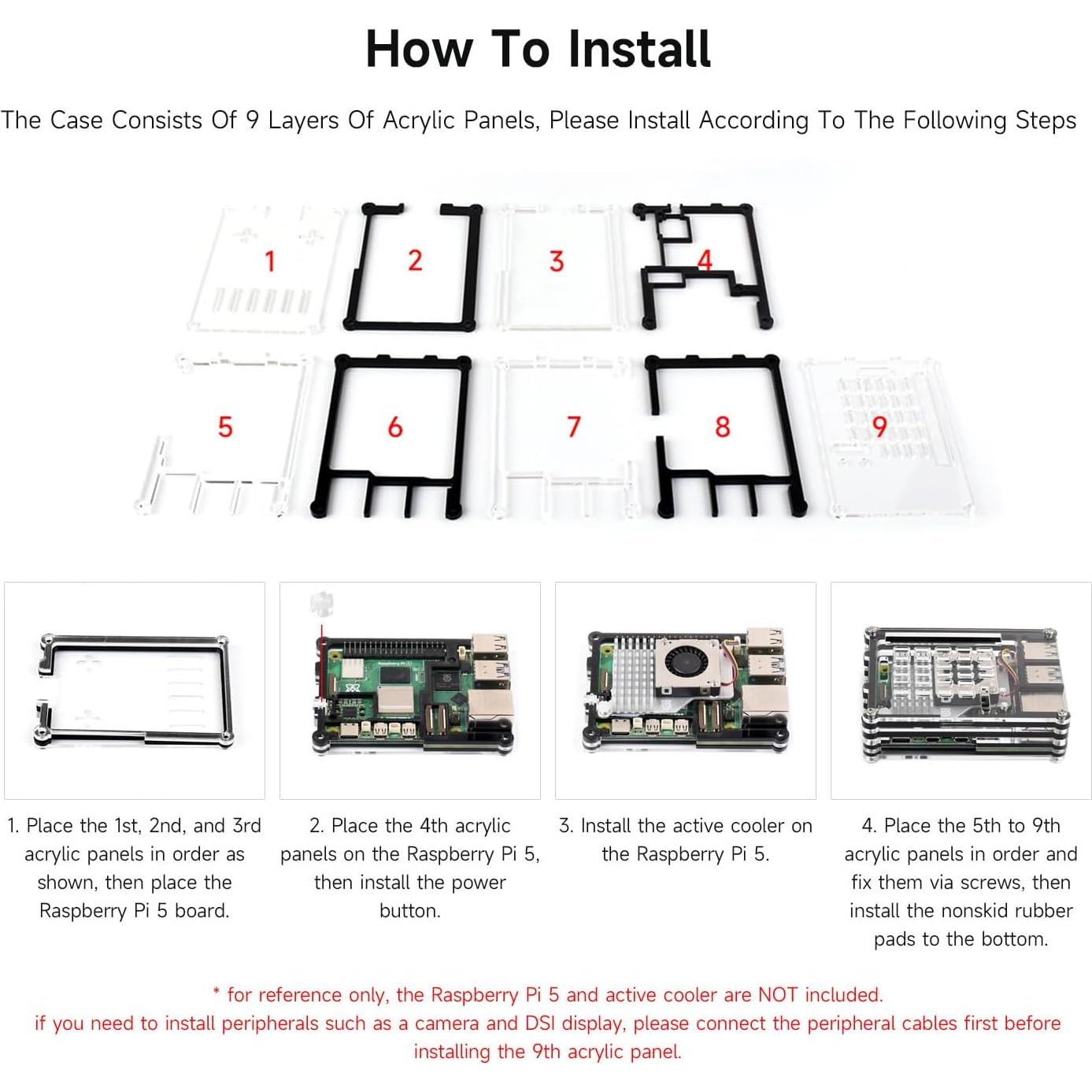 Carcasa Acrílica Transparente y Negra Waveshare para Raspberry Pi 5