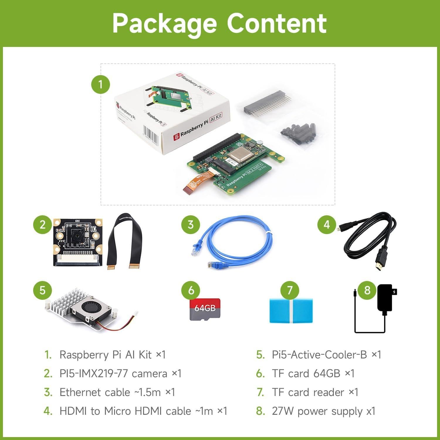 Kit AI Waveshare para Raspberry Pi 5 - Cámara, 64GB, Enfriador