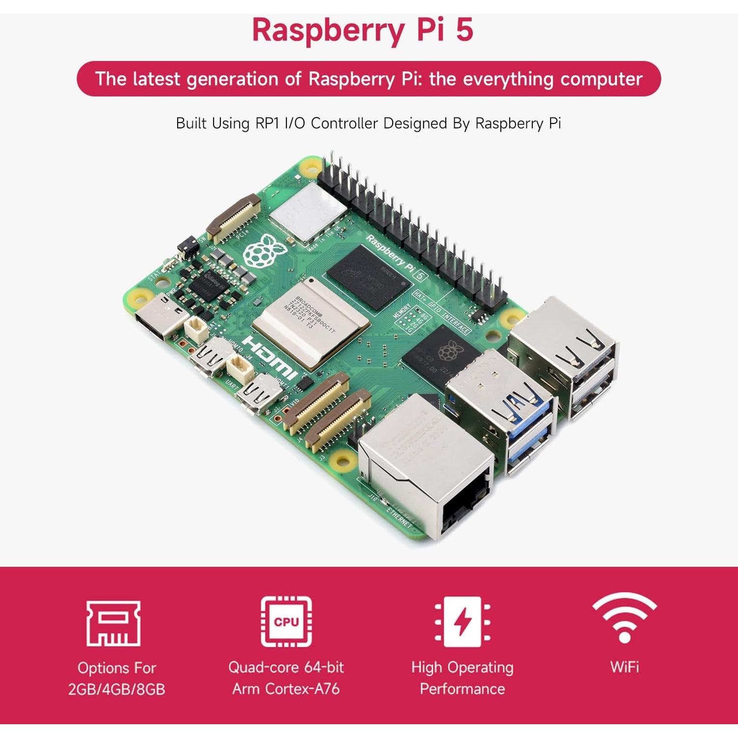 Kit AI Waveshare para Raspberry Pi 5 - Cámara, 64GB, Enfriador