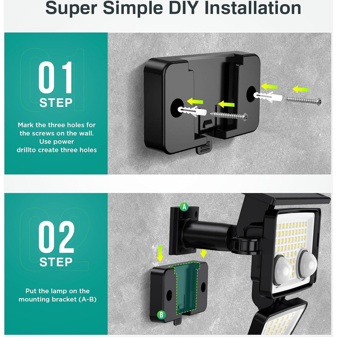 Luces Solares de Seguridad LYWALT - 3000LM, 4 Cabezas, IP65